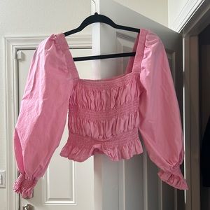 Cropped Puffed Sleeve Pink Blouse